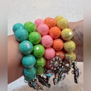 Set of five statement stretch bracelets with sparkly charms